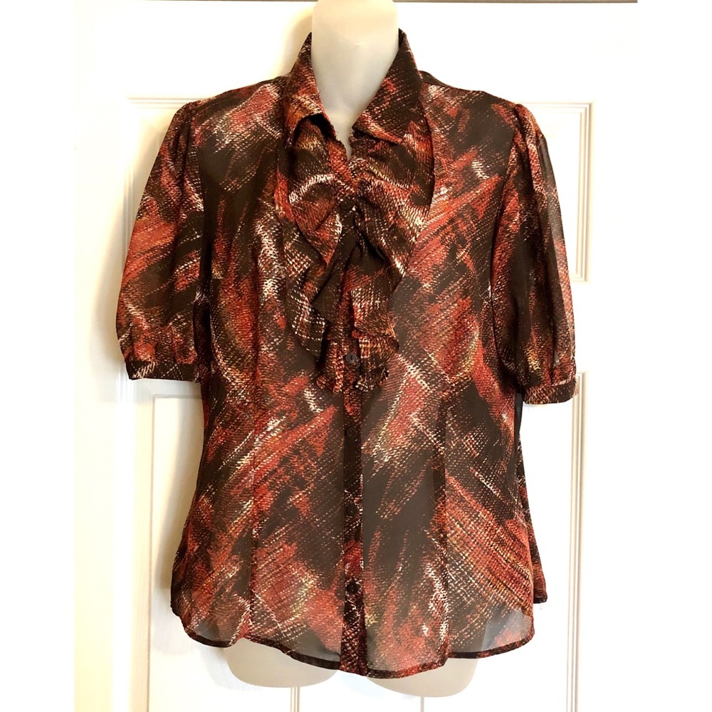 East 5th Snake Print Ruffled Sheer Shirtsleeve Top